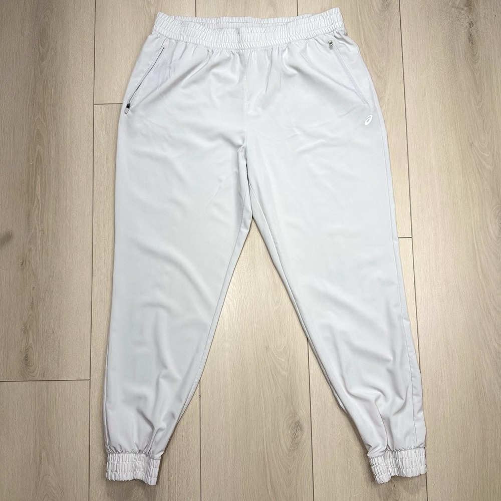 ASICS XL Beige Jogger Pants 90/10 Stretch Zip Pockets Elastic Waist Athleisure‎
